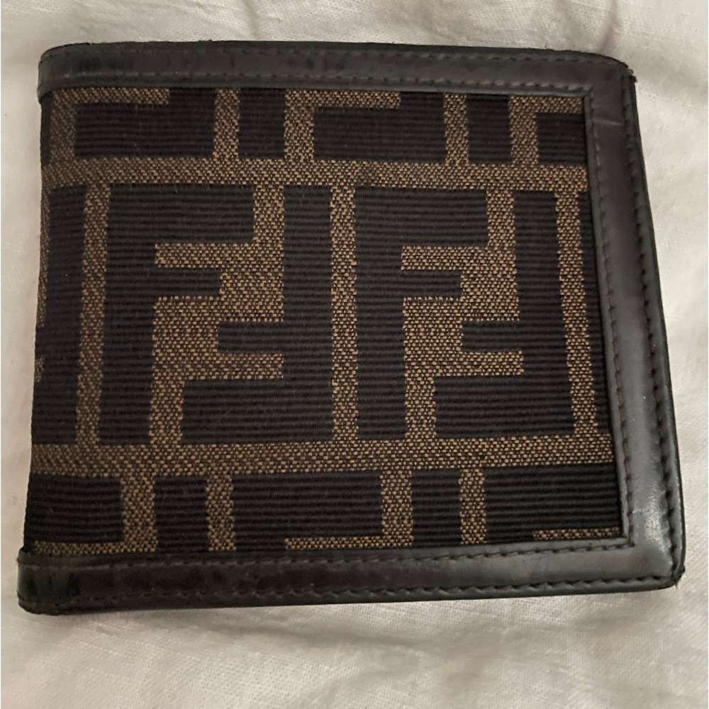 Fendi FF Zucca Monogram Canvas Leather Bifold Wallet Brown Black  Italy#670